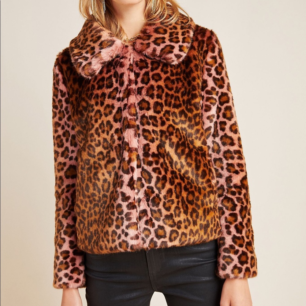 NWT Unreal Fur Leopard Faux Fur Coat - Picture 5 of 7